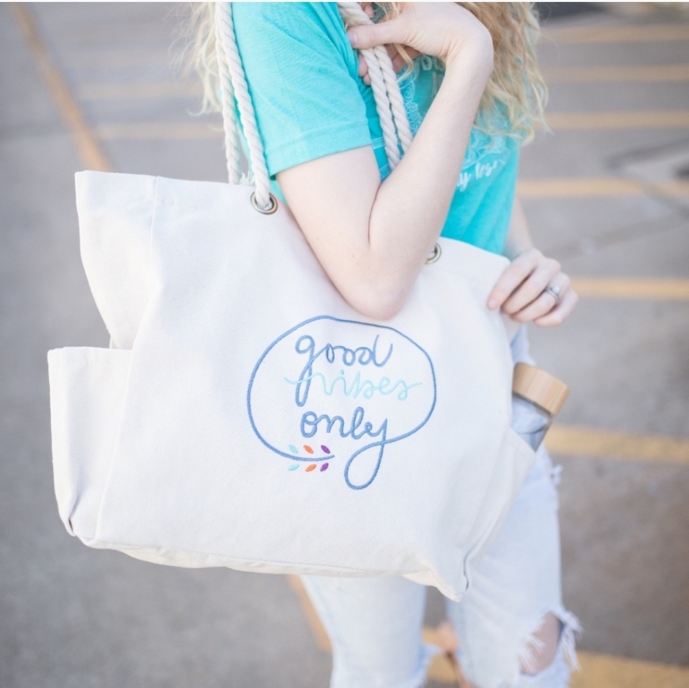 Canvas Good Vibes Tote Bag